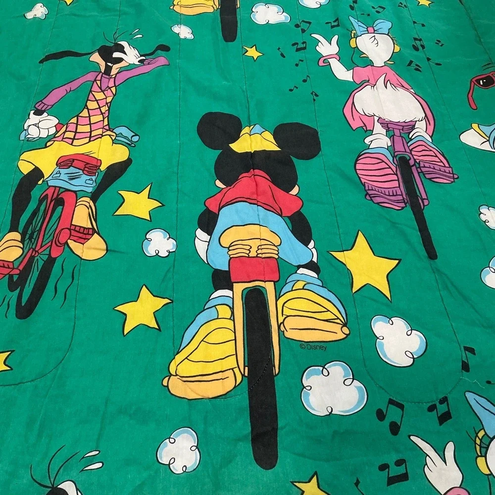 Disney Comforter Tour de Mick Twin Blue Green Reversible Vintage 80s 90s Cycling